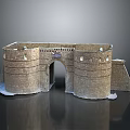 Ancient Stone Fortress Landscape Featuring Archway Gate Round Towers And Snowy Base