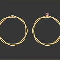 Golden Twisted Hoop Earrings With Pink Gemstone For Daily Wear Accessories