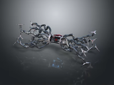 Sci Fi Game Character Featuring Mechanical Octopus With Metal Tentacles And Red Black Central Structure 3d model