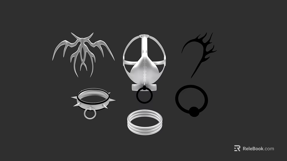 Stylish Clothes Featuring Metal Wing Ornaments Spiked Rings And Decorative Hoops 3d model 