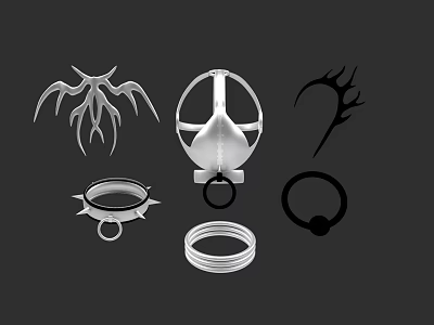 Stylish Clothes Featuring Metal Wing Ornaments Spiked Rings And Decorative Hoops 3d model