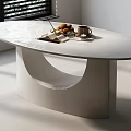 Modern White Oval Dining Table With Smooth Surface Curved Base Coffee Cup And Bread Tray 3d model