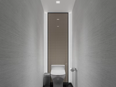 Modern Minimalist Narrow Bathroom With Textured Walls Sleek Smart Toilet And Soft Recessed Lighting 3d model