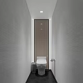 Modern Minimalist Narrow Bathroom With Textured Walls Sleek Smart Toilet And Soft Recessed Lighting