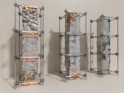 Modern Artistic Columns With Metal Frames And Colorful Decorative Panels 3d model