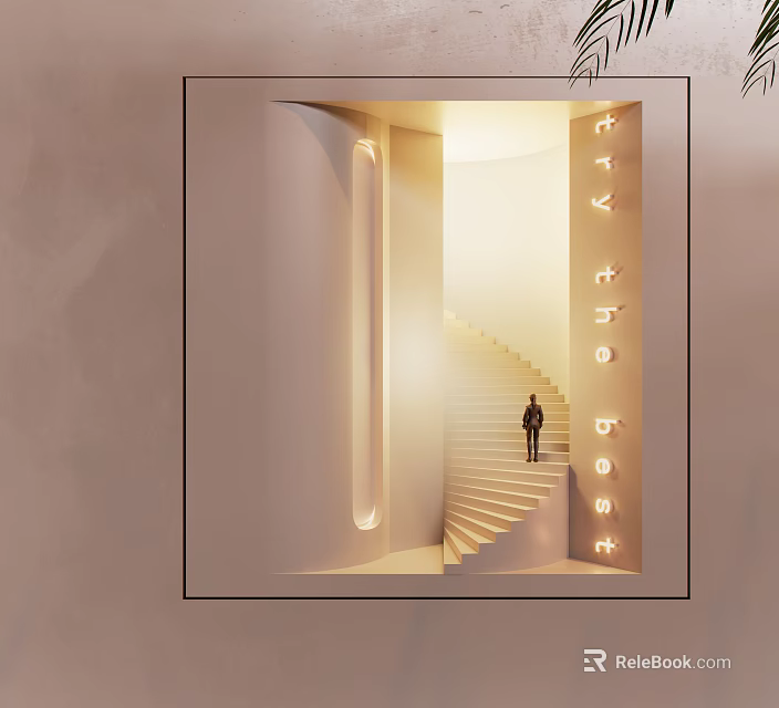 Elegant Modern Wall Lamp With Warm Light Illuminating Staircase Interior Design 3d model 