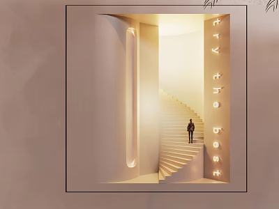 Elegant Modern Wall Lamp With Warm Light Illuminating Staircase Interior Design 3d model