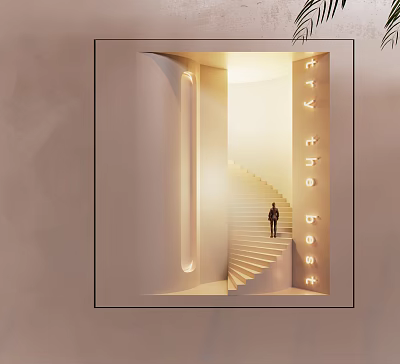 Elegant Modern Wall Lamp With Warm Light Illuminating Staircase Interior Design 3d model