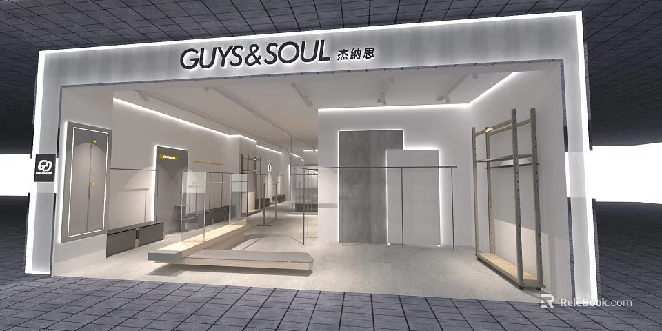 Spacious Modern Clothing Store Interior With Stylish Racks Display Shelves And Bright Lighting 3d model 