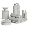Daily Washing Essentials With Soap Dispensers Rolled Towels And Ceramic Tray