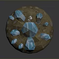 Natural Wooden Stone Base Featuring Cluster of Shiny Blue Crystals on Textured Surface