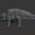 Gray Armored Dinosaur Model With Purple Back Spines Open Mouth And Yellow Claws