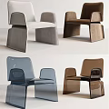 Modern Minimalist Leisure Chairs In White Gray And Brown Velvet With Geometric Armrest Design