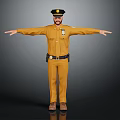 Male Police Officer In Yellow Uniform With Cap Beard And Outstretched Arms