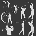 Multiple Golfers Silhouette Set With Different Dynamic Golf Swing Poses
