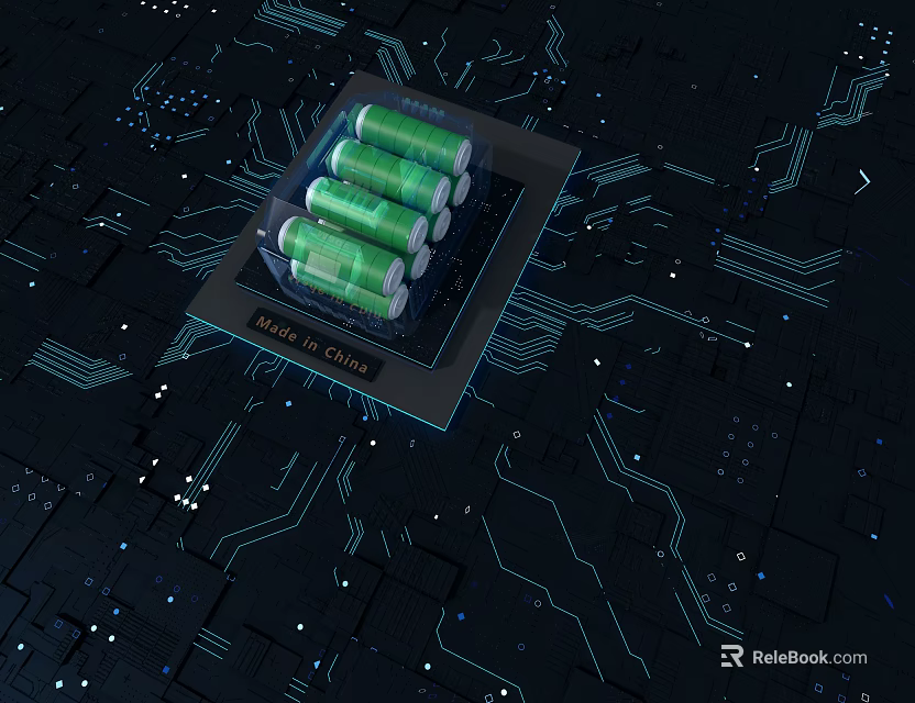 Modern Black CPU Chip With Green Electronic Components On Circuit Board 3d model 