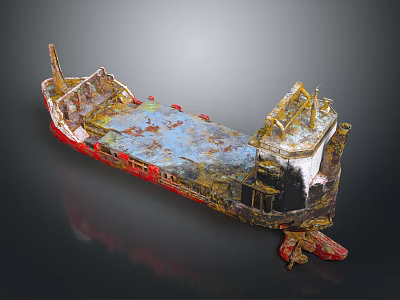 Old Rusty Water Transport Ship With Weathered Metal Hull And Red Blue Sections 3d model