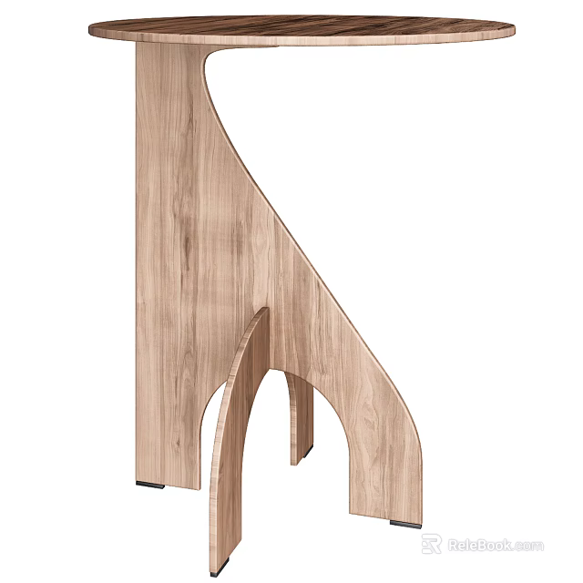Modern Wooden Side Table With Curved Structure And Natural Wood Texture 3d model 