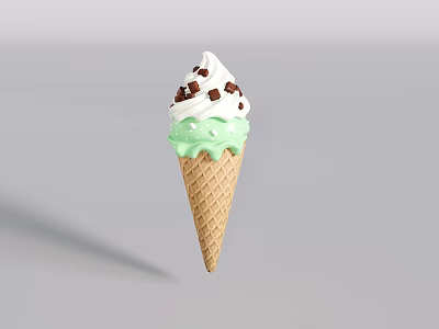 Snack Shop Offering Green And White Ice Cream Cone Topped With Chocolate Chips Tasty Treats 3d model