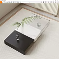 Modern Coffee Table With Black Base Transparent Glass Top Green Plant And Glass Vase
