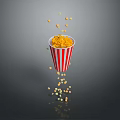 Fresh Popcorn in Red and White Striped Paper Cup Spilling on Dark Background