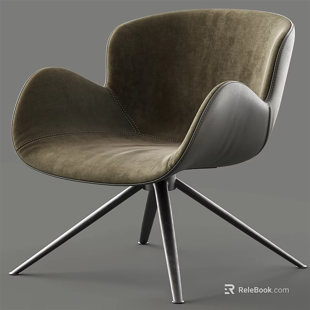 Modern Stylish Accent Chair With Curved Velvet Upholstery And Sturdy Metal Spider Legs 3d model 