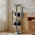Multi Level Cat Tree with Sisal Scratching Posts Plush Condo and Hanging Toys 3d model