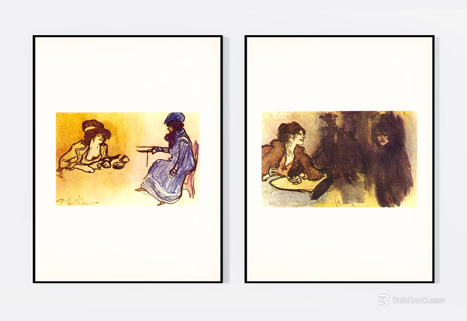 Two Framed Figure Paintings With People Interaction In Warm Tones And Classic Style 3d model 