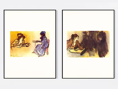 Two Framed Figure Paintings With People Interaction In Warm Tones And Classic Style 3d model