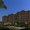 Elegant Multi story Residential Building With Landscaped Gardens Walking Paths And Pond