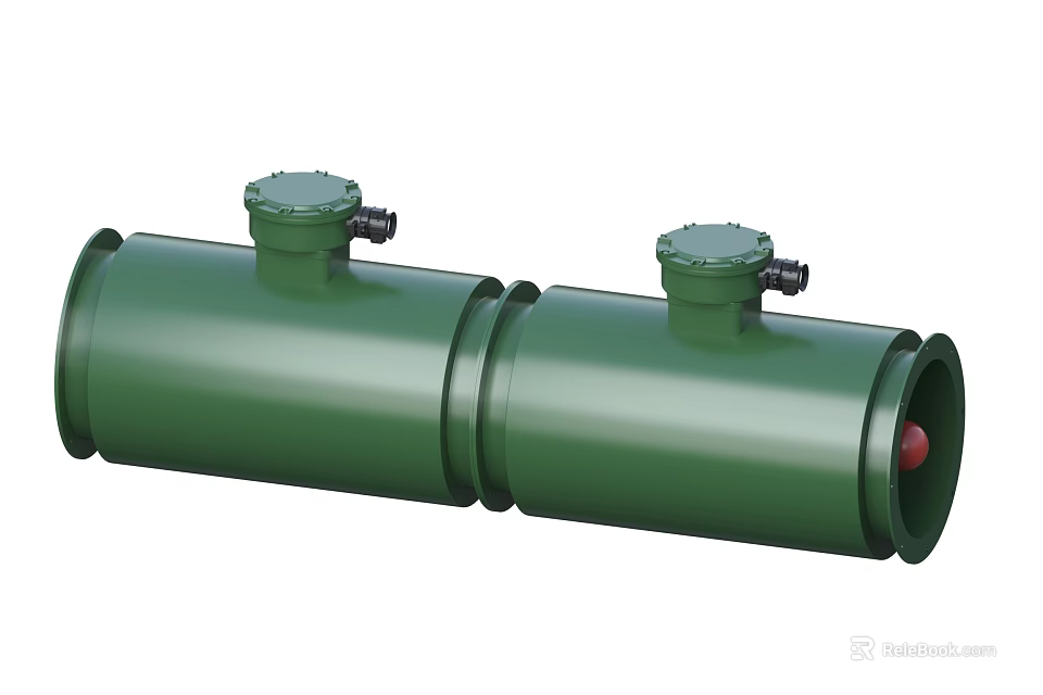 Industrial Green Cylindrical Equipment With Two Top Ports And End Connections 3d model 