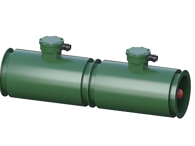 Industrial Green Cylindrical Equipment With Two Top Ports And End Connections 3d model