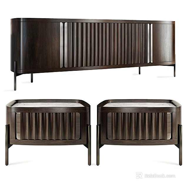 Modern Wooden Entryway Cabinet and Side Cabinets with Vertical Slat Panels for Home Storage 3d model 