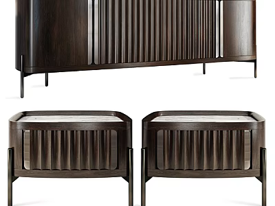 Modern Wooden Entryway Cabinet and Side Cabinets with Vertical Slat Panels for Home Storage 3d model