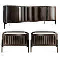 Modern Wooden Entryway Cabinet and Side Cabinets with Vertical Slat Panels for Home Storage