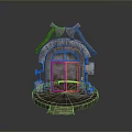Scenic Landscape With Ancient Building Entrance Arched Door Axe Decorations And Stone Steps