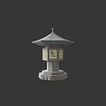 Outdoor Traditional Stone Lantern With Pagoda Style Roof Carved Lattice And Warm Glowing Light