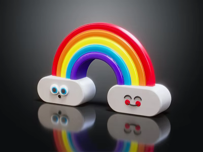 Rainbow Shaped Wireless Headphones With Cloud Design Ear Cups And Cartoon Faces 3d model