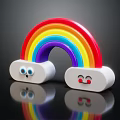 Rainbow Shaped Wireless Headphones With Cloud Design Ear Cups And Cartoon Faces 3d model