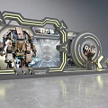 Futuristic Exhibition Area With Large Robot Illuminated Frame And Display Screens