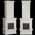 Two White Carved Kitchen Cookers With Black Doors And Intricate Lattice Patterns