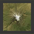 Scenic Green Mountain Landscape With Snowy Peak And Square Topographic Model
