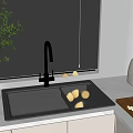 Essential Kitchenware in Modern Kitchen Sink Area with Faucet Lemons Chopping Board Vegetables and Toaster