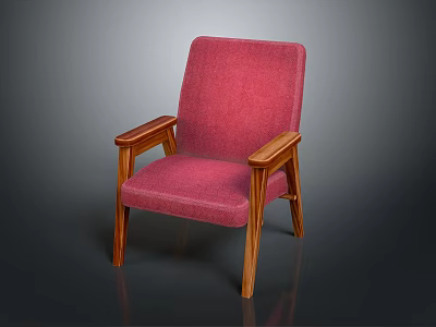 Red Upholstered Chair With Wooden Armrests And Sturdy Legs Design 3d model