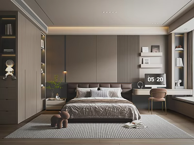 Italian-style Bedroom Wardrobe Dressing Table Bedside Table Chair Bedside Table Bay Window Cabinet 3d model