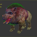 Grotesque Boar Creature Character With Torn Skin Bloodstains And Sharp Tusks