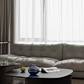 Modern Minimalist Living Room Interior With Sofa Armchairs TV And Shelves