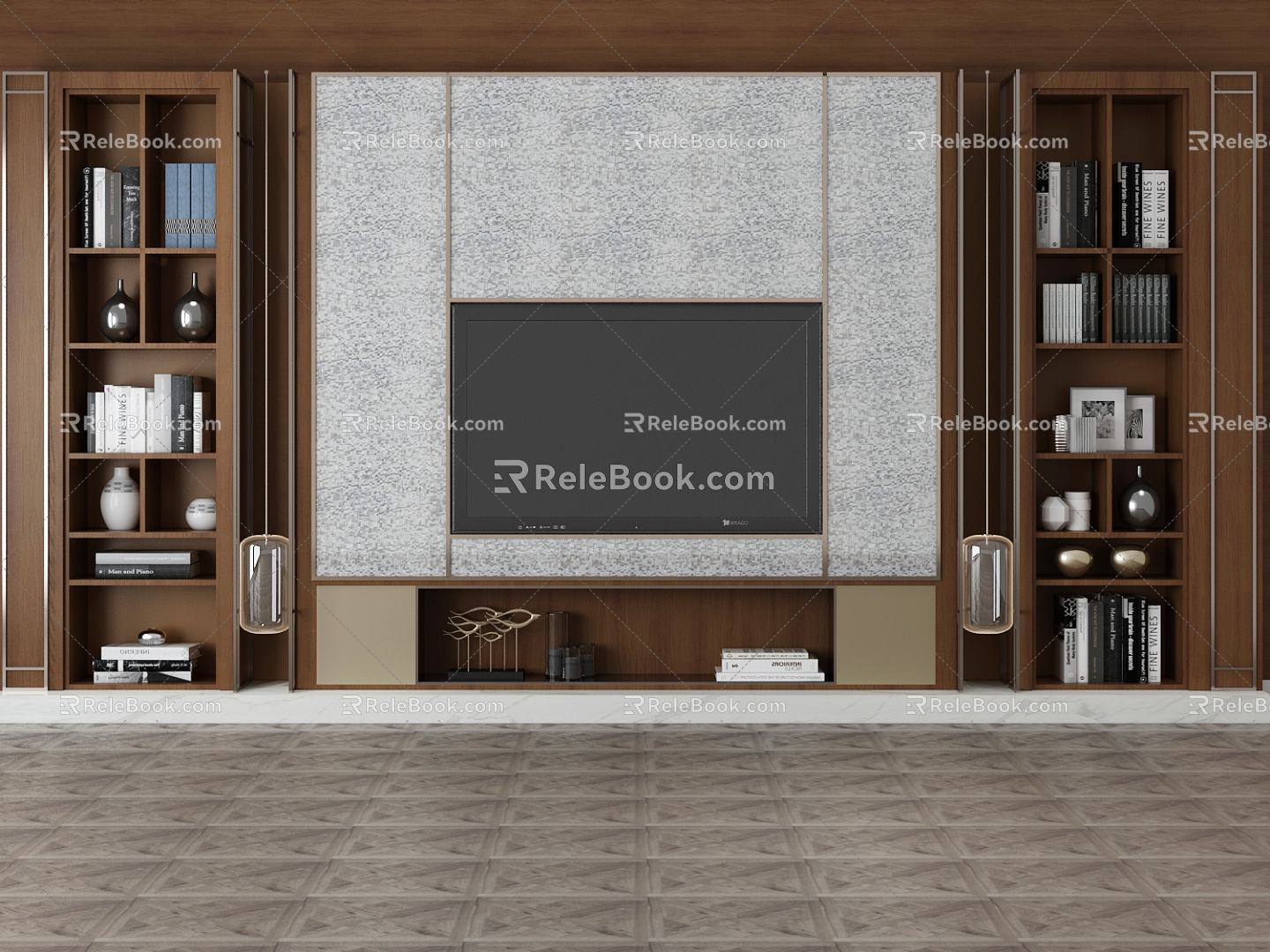 Modern TV Background Cabinet Furniture Accessories Combination 3d model