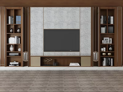 Modern TV Stand with Side Bookshelves Decorations Vases and Textured Wall 3d model Modern TV Stand with Side Bookshelves Decorations Vases and Textured Wall 3d model
