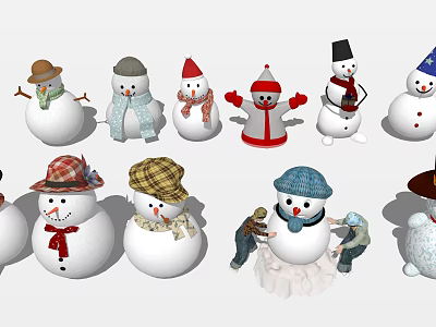 Game and Movie Snowman Characters Featuring Various Hats Scarves and Costumes 3d model